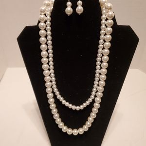 COPY - New Double strand pearl necklace and earrings set